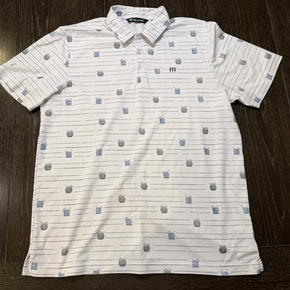 Travis Mathew Polo White Stripes Coconut Pineapple‎ Cocktail Drinks